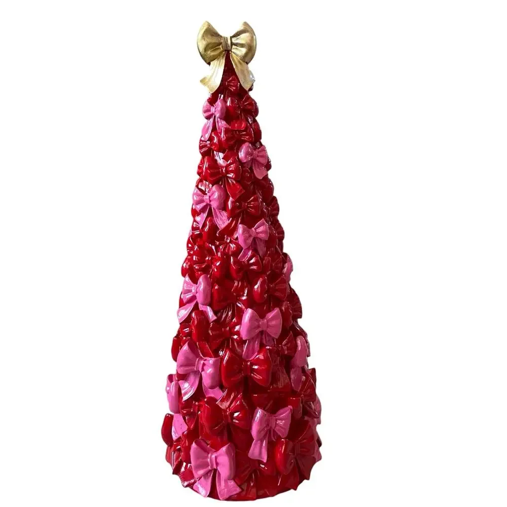 Cupcakes & Cashmere Red and Pink Bow Christmas Tree Gold Bow Topper New